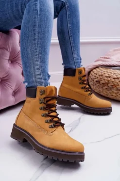 Damskie Big Star Shoes Damskie Botki Trapery Big Star Camel EE274035