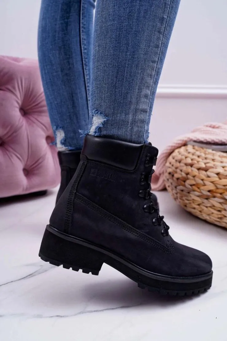 Discount Big Star Shoes Damskie Botki Trapery Big Star Czarne EE274033