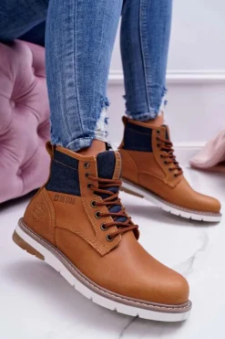 Damskie Big Star Shoes Damskie Botki Trapery Big Star Skórzane Brązowe EE274004