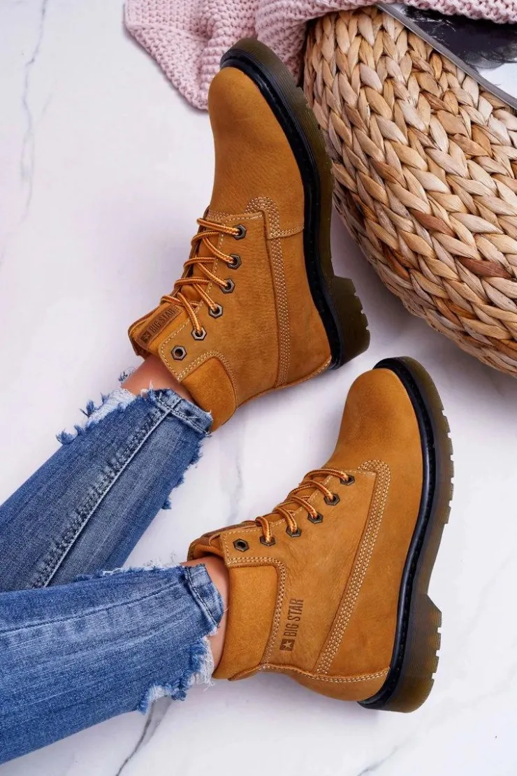 Big Star Shoes Damskie Trapery|Botki Sznurowane*Damskie Botki Trapery Big Star Camel EE274013