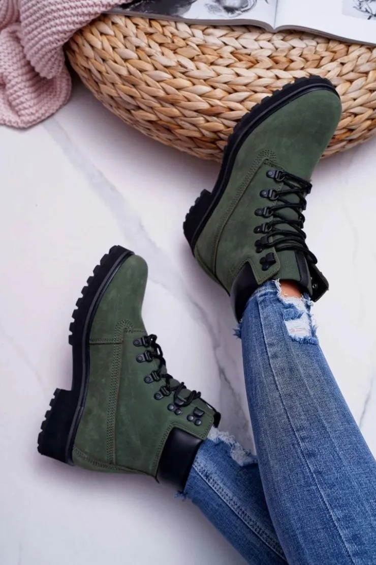 Damskie Big Star Shoes Damskie Botki Trapery Big Star Zielone EE274031