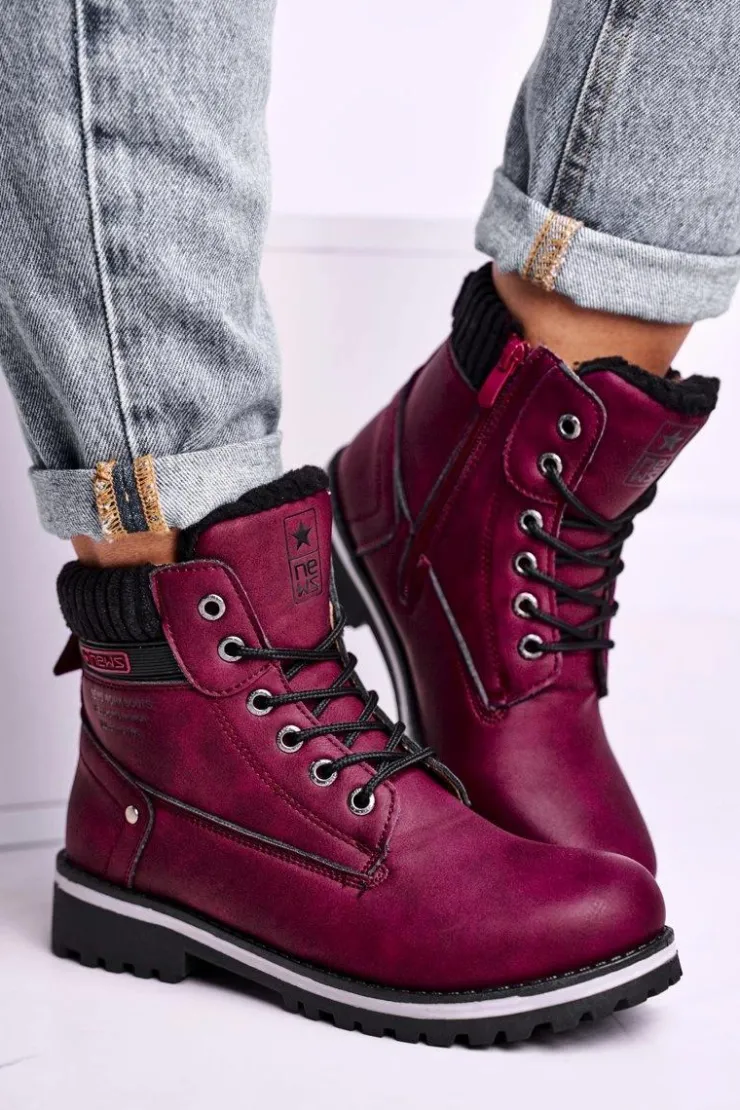 Evento Botki Ocieplane|Damskie Trapery*Damskie Botki Trapery Bordowe Grunders