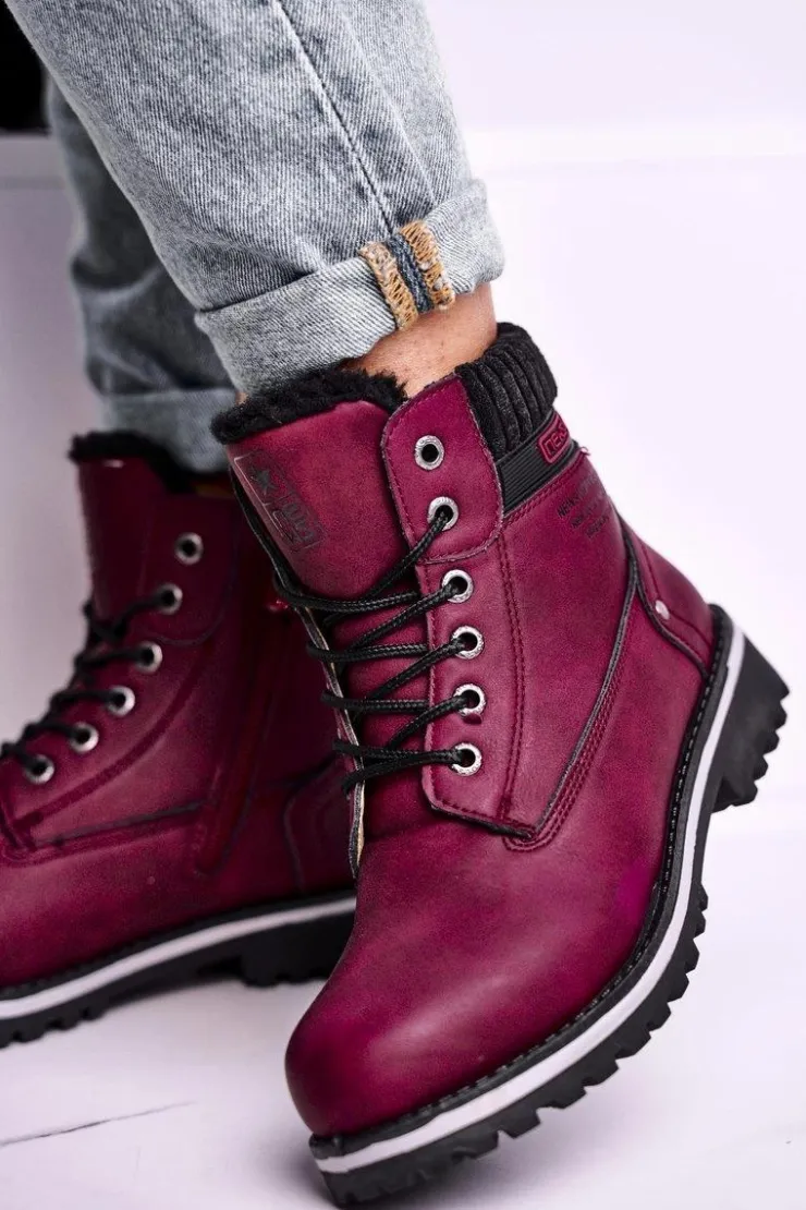 Evento Botki Ocieplane|Damskie Trapery*Damskie Botki Trapery Bordowe Grunders