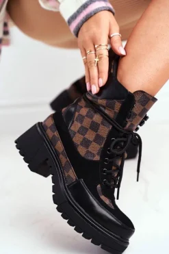 Boto Damskie Trapery|Botki Sznurowane*Damskie Botki Trapery Czarne NS169P Milady