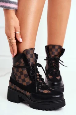 Boto Damskie Trapery|Botki Sznurowane*Damskie Botki Trapery Czarne NS169P Milady