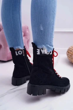 Boto Botki Sznurowane|Botki Zimowe Damskie*Damskie Botki Trapery Czarne Zamszowe Panther