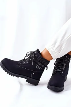 Sale Evento Damskie Botki Trapery Czarne Grunders Czarny