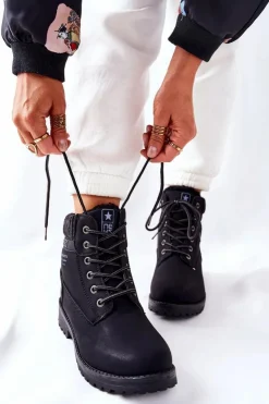 Sale Evento Damskie Botki Trapery Czarne Grunders Czarny