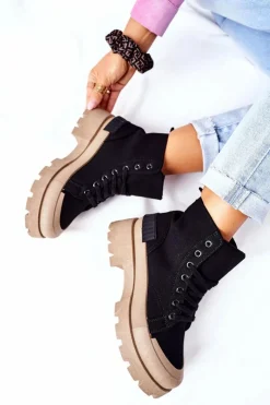 Hot Boto Damskie Botki Trapery Czarne Any One