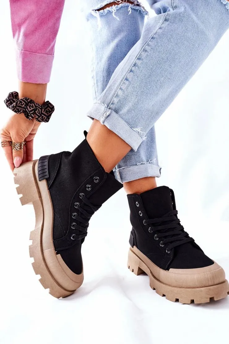 Hot Boto Damskie Botki Trapery Czarne Any One