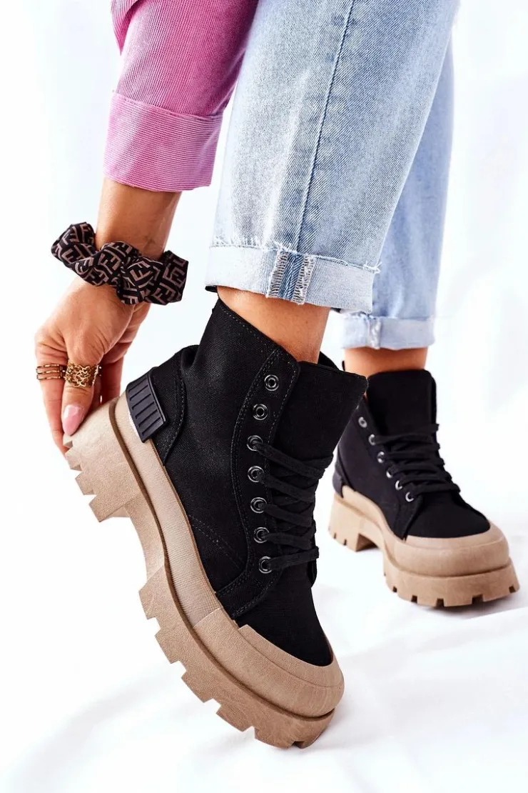 Hot Boto Damskie Botki Trapery Czarne Any One