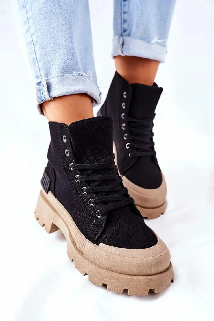 Hot Boto Damskie Botki Trapery Czarne Any One