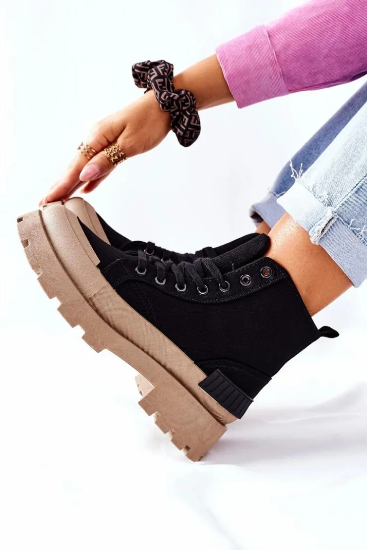 Hot Boto Damskie Botki Trapery Czarne Any One