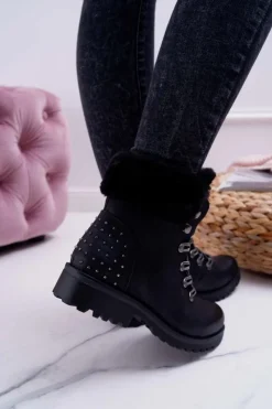 Clearance Boto Damskie Botki Trapery Futerko Czarne Ergost