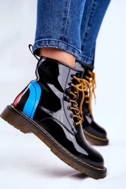 GOE Damskie Trapery|Botki Sznurowane*Damskie Botki Trapery Glany Skórzane Czarne GG2N3056