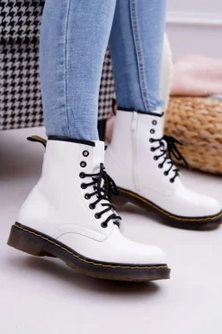 Damskie Boto Damskie Botki Trapery Glany Białe Gangsta