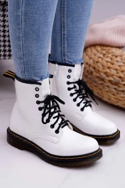 Damskie Boto Damskie Botki Trapery Glany Białe Gangsta