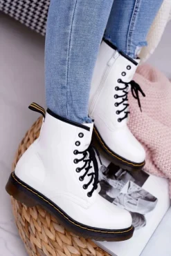 Damskie Boto Damskie Botki Trapery Glany Białe Gangsta