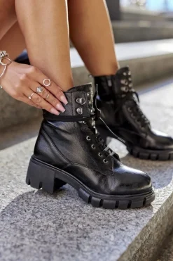 Damskie Boto Damskie Botki Trapery Glany Czarne Clethra