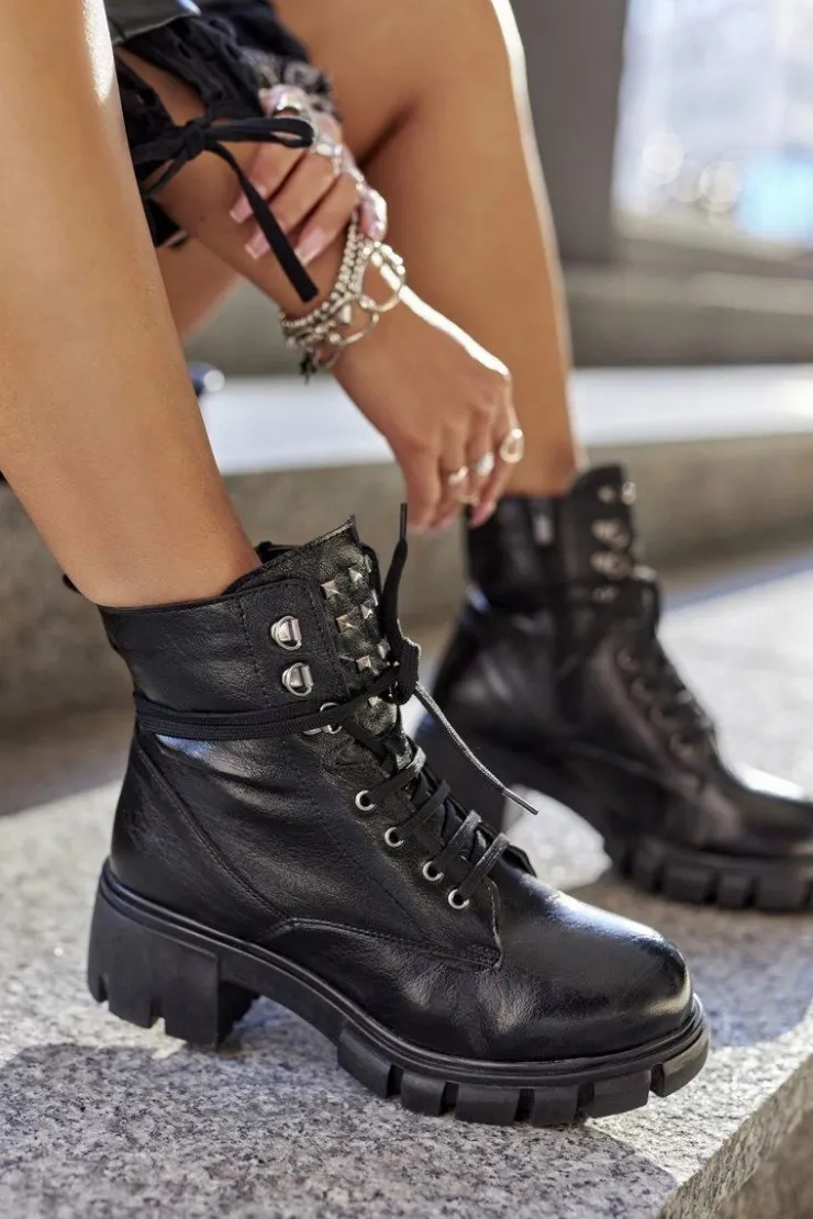 Damskie Boto Damskie Botki Trapery Glany Czarne Clethra