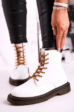 Damskie GOE Damskie Botki Trapery Glany Skórzane Białe GG2N3057A