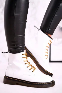 Damskie GOE Damskie Botki Trapery Glany Skórzane Białe GG2N3057A