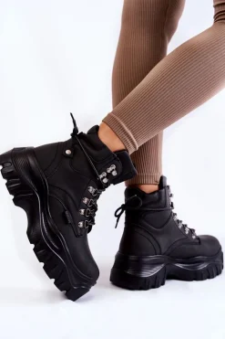 Best Big Star Shoes Damskie Botki Trapery Memory Foam Big Star KK274368 Czarne