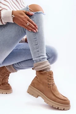 Damskie Boto Damskie Botki Trapery Na Suwak Ciemnobeżowe Apolosi