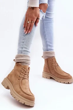 Damskie Boto Damskie Botki Trapery Na Suwak Ciemnobeżowe Apolosi