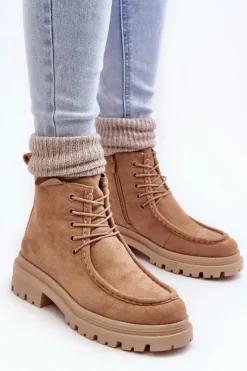 Damskie Boto Damskie Botki Trapery Na Suwak Ciemnobeżowe Apolosi