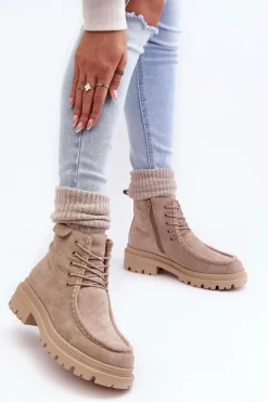 Discount Boto Damskie Botki Trapery Na Suwak Beżowe Apolosi Beżowy