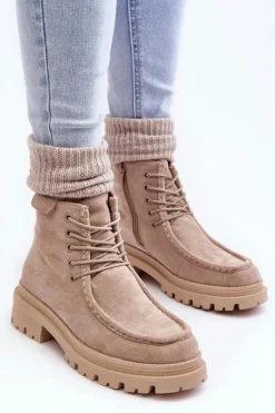 Discount Boto Damskie Botki Trapery Na Suwak Beżowe Apolosi Beżowy