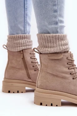 Discount Boto Damskie Botki Trapery Na Suwak Beżowe Apolosi Beżowy