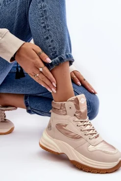 Lee Cooper Trekkingowe Damskie|Damskie Trapery*Damskie Botki Trapery Na Grubej Podeszwie LCJ-23-44-1972L Beżowe