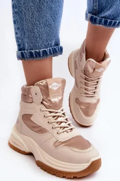 Lee Cooper Trekkingowe Damskie|Damskie Trapery*Damskie Botki Trapery Na Grubej Podeszwie LCJ-23-44-1972L Beżowe