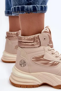 Lee Cooper Trekkingowe Damskie|Damskie Trapery*Damskie Botki Trapery Na Grubej Podeszwie LCJ-23-44-1972L Beżowe