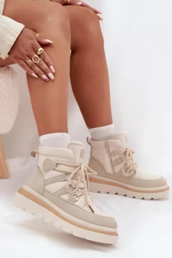 Boto Botki Ocieplane|Damskie Trapery*Damskie Botki Trapery Na Platformie Jasnobeżowe Liorae Beżowy