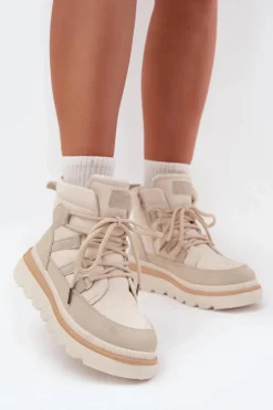 Boto Botki Ocieplane|Damskie Trapery*Damskie Botki Trapery Na Platformie Jasnobeżowe Liorae Beżowy