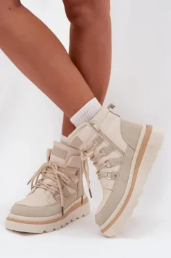 Boto Botki Ocieplane|Damskie Trapery*Damskie Botki Trapery Na Platformie Jasnobeżowe Liorae Beżowy