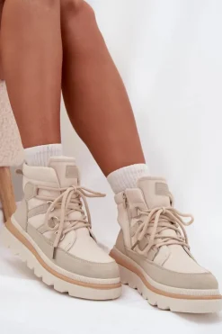 Boto Botki Ocieplane|Damskie Trapery*Damskie Botki Trapery Na Platformie Jasnobeżowe Liorae Beżowy