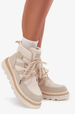 Boto Botki Ocieplane|Damskie Trapery*Damskie Botki Trapery Na Platformie Jasnobeżowe Liorae Beżowy