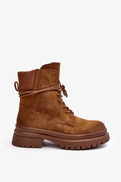 Boto Damskie Trapery|Botki Sznurowane*Damskie Botki Trapery Na Grubej Podeszwie Camel Narelona