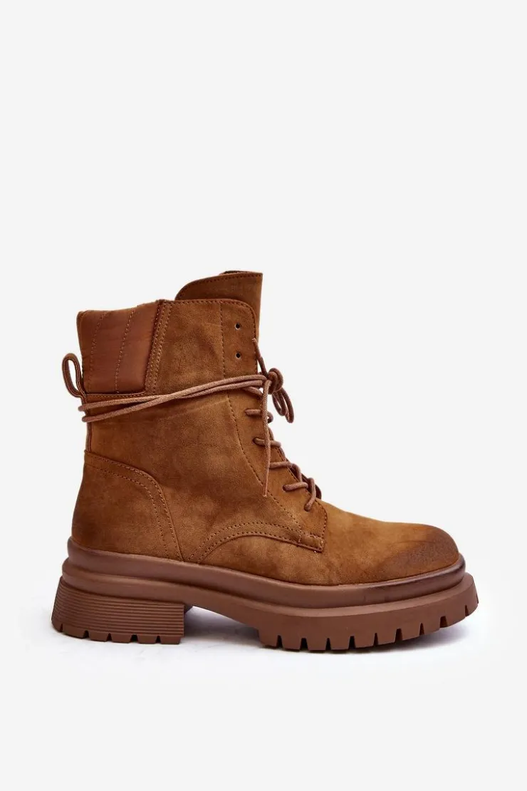 Boto Damskie Trapery|Botki Sznurowane*Damskie Botki Trapery Na Grubej Podeszwie Camel Narelona