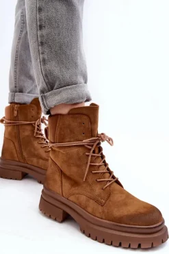 Boto Damskie Trapery|Botki Sznurowane*Damskie Botki Trapery Na Grubej Podeszwie Camel Narelona