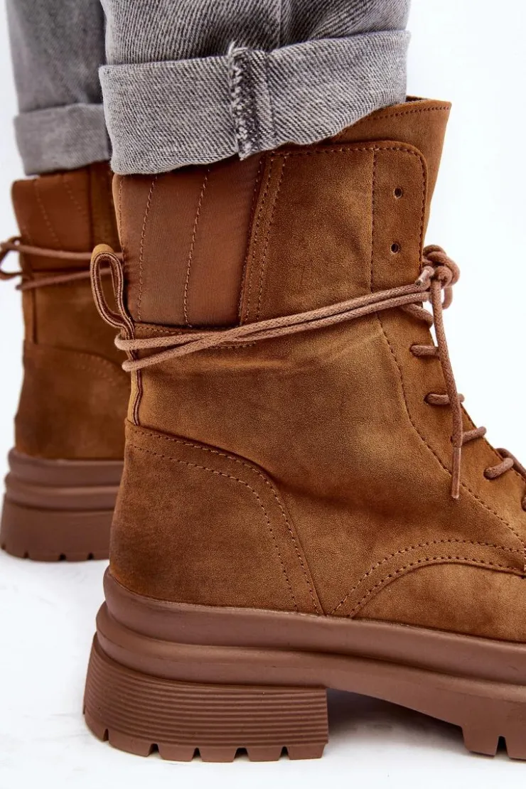 Boto Damskie Trapery|Botki Sznurowane*Damskie Botki Trapery Na Grubej Podeszwie Camel Narelona