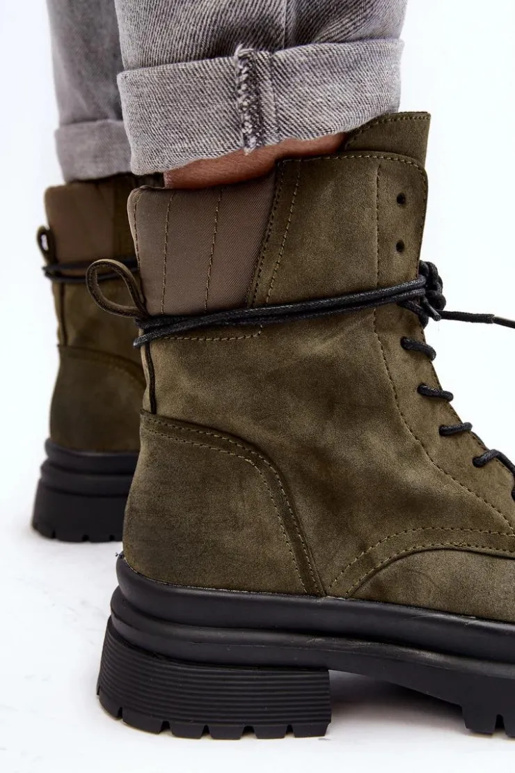 Boto Damskie Botki Trapery Na Grubej Podeszwie Ciemnozielone Narelona