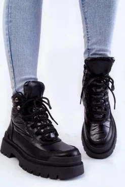 Damskie Buty Sergio Leone Damskie Botki Trapery Na Platformie Czarne Nerina