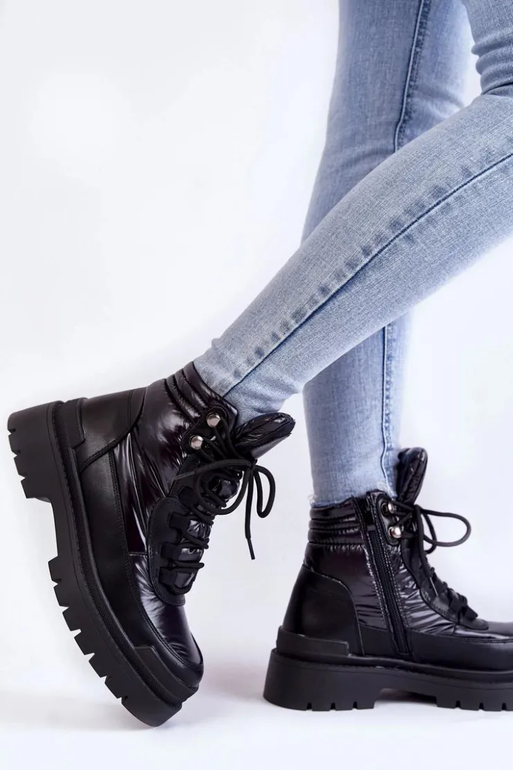 Damskie Buty Sergio Leone Damskie Botki Trapery Na Platformie Czarne Nerina