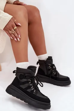 Hot Boto Damskie Botki Trapery Na Platformie Czarne Liorae Czarny