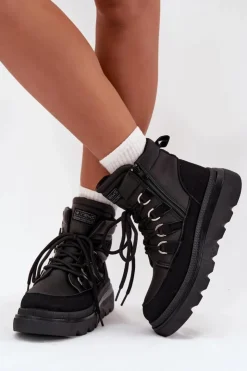 Hot Boto Damskie Botki Trapery Na Platformie Czarne Liorae Czarny